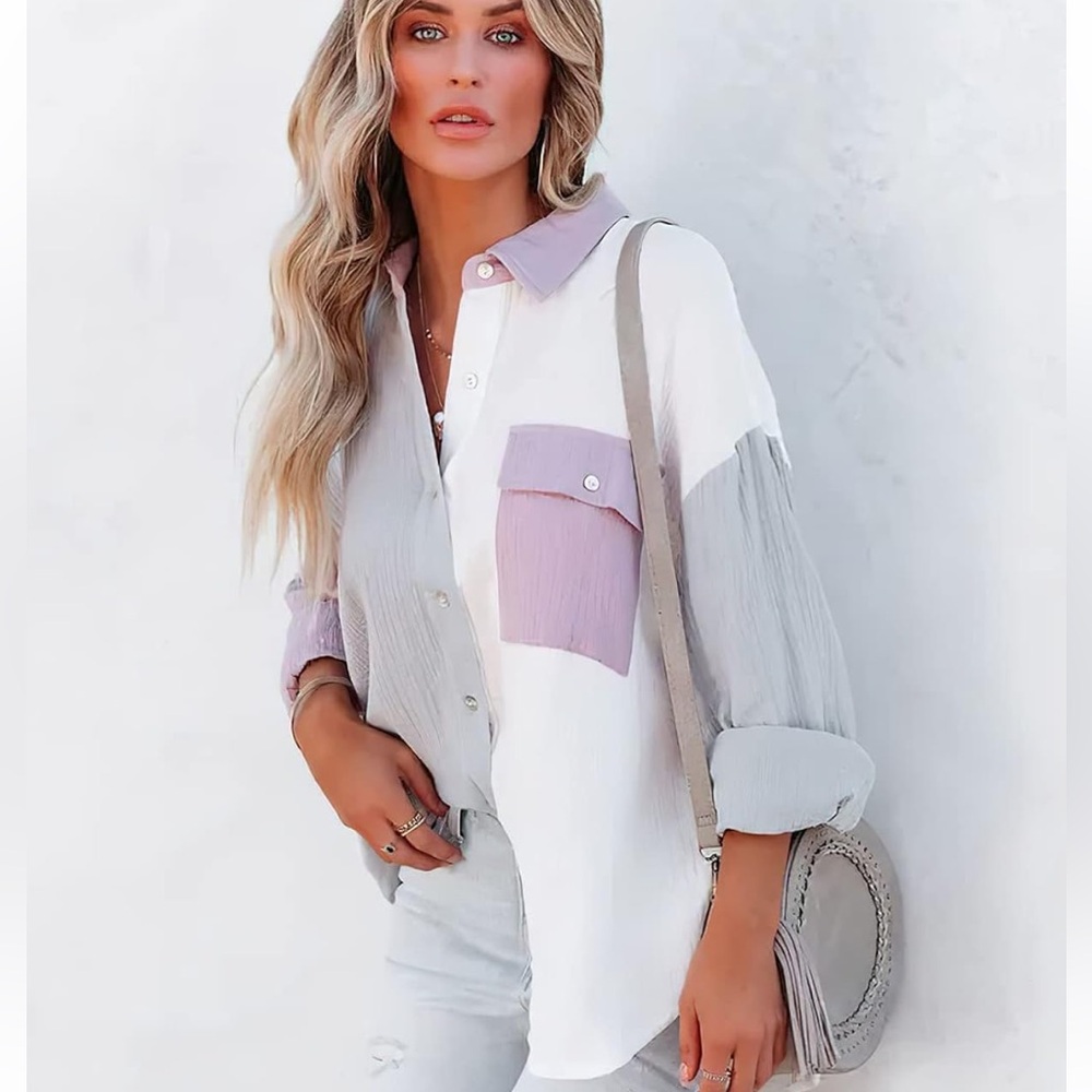 Entro Colorblock oversized cotton gauze Blouse super cute!